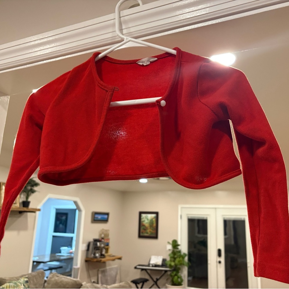 Girls Red Cropped Cardigan Sweater
